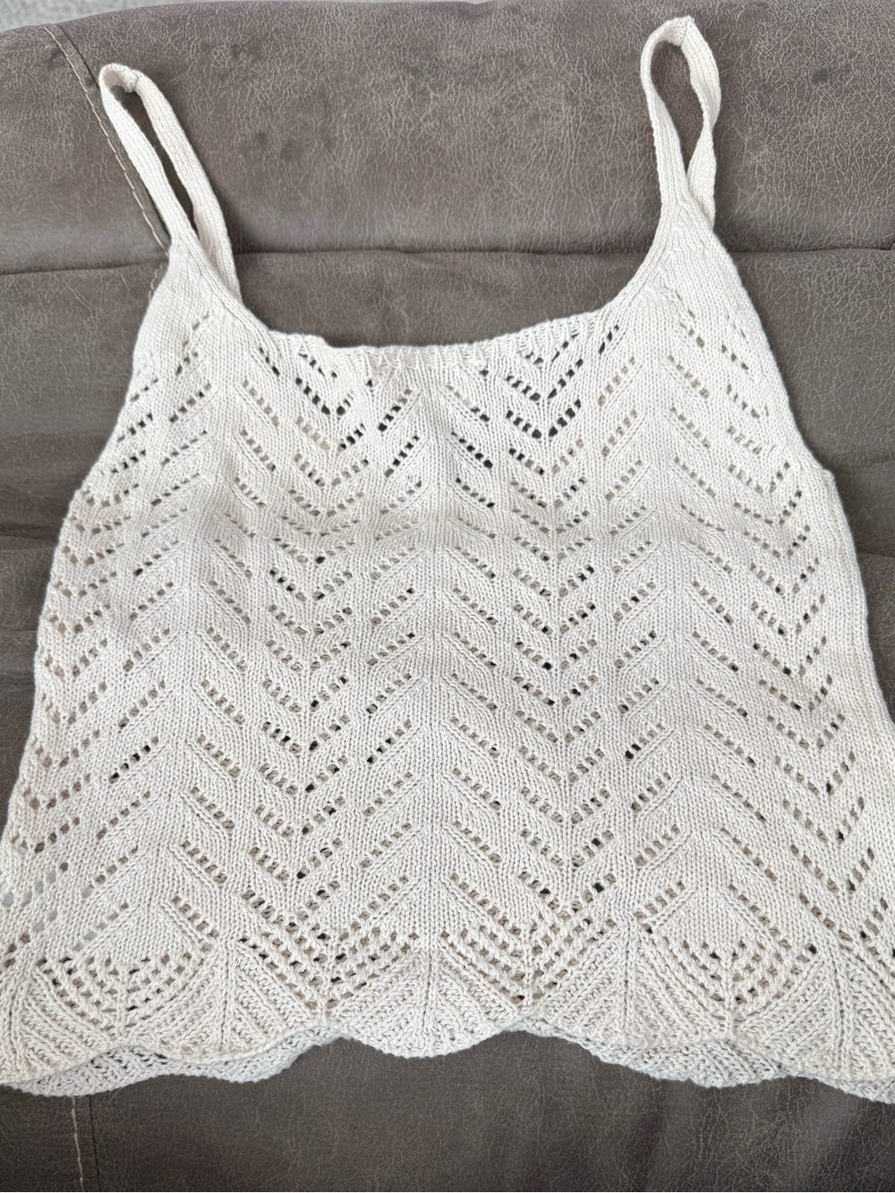 Double Zero Cream Crochet Knit‎ Tank Top Small Boho Beachy Cotton Cami - Picture 4 of 5